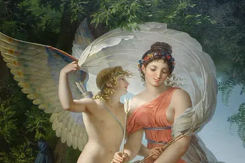 Cupidon, fils de Vénus, tient une flèche. On se demande qui est le père d'Aphrodite, mais ici, c'est son fils qui est représenté.