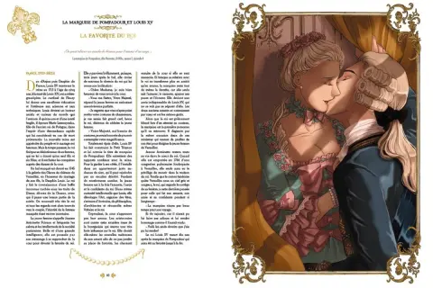 Le roi Louis XV embrasse sa favorite, la marquise de Pompadour, dans une scène qui évoque la meilleure histoire d'amour de la cour.