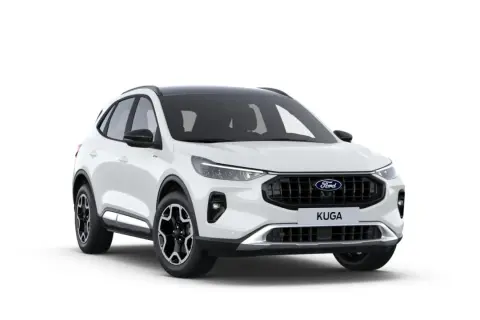 Biały Ford Kuga z czarnym dachem i felgami. Sprawdź atrakcyjną ford kuga cena!
