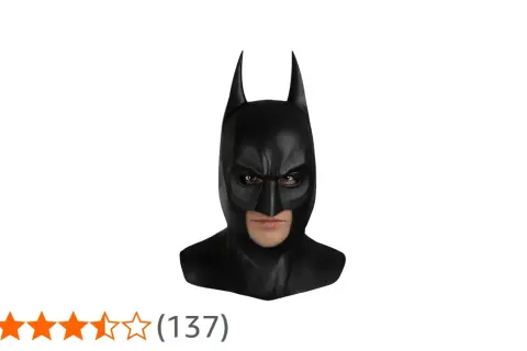 Czarna, realistyczna **batman maska** z ostrymi uszami i groźnym wyrazem twarzy. Idealna na bal przebierańców.