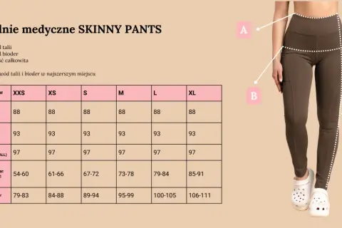Tabela rozmiarów spodni medycznych skinny. Rozmiar 28 spodnie damskie jaki to rozmiar? Sprawdź obwód talii i bioder.