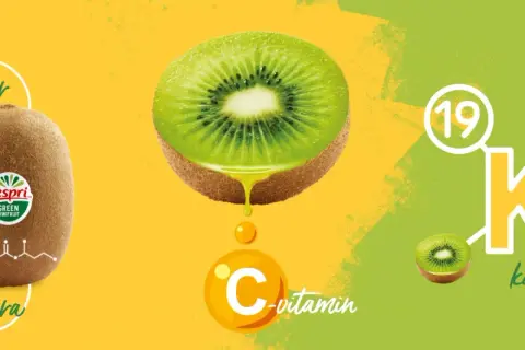 Hela kiwin innehåller fiber, C-vitamin och folsyra. Den är även rik på kalium.