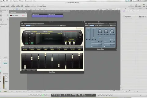 Wtyczka LexPlate w Logic Pro symuluje pogłos, pokazując parametry takie jak czas pogłosu. Reverb co to? To efekt przestrzenny.