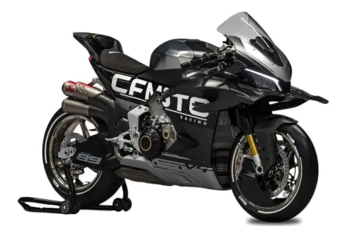 CFMoto 1000 RR negra, lista para la pista. Diseño agresivo y detalles de carreras.