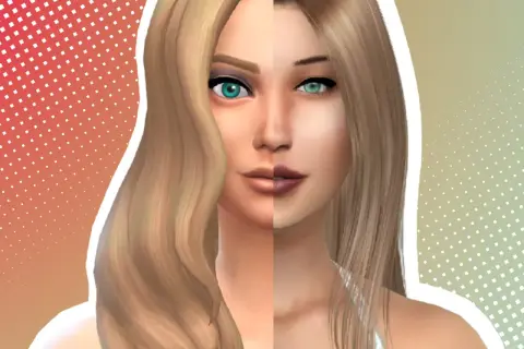 Zwei Gesichter einer Sims 4 CC-Schönheit, links mit voluminösem Haar, rechts mit glattem Haar.