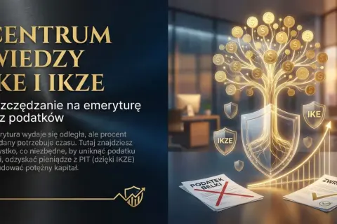 Centrum Wiedzy IKE i IKZE: jak założyć konto, by oszczędzać na emeryturę bez podatku Belki i zyskać zwrot PIT. Drzewo pieniędzy symbolizuje wzrost kapitału.