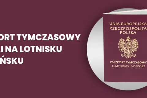 Paszport tymczasowy z orłem na okładce, dostępny na lotnisku w Gdańsku.