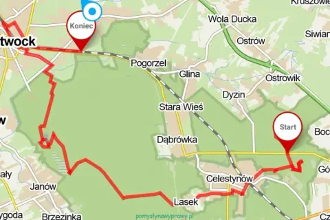 Trasa rowerowa z Otwocka przez Karczew, Celestynów i dalej w kierunku Pogorzela.