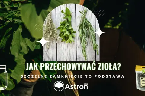 Zioła wiszące do wysuszenia i paczka herbaty. Dowiedz się, ile mogą stać zaparzone zioła, gdy są szczelnie zamknięte.