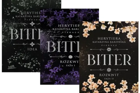 Okładki książek z serii "Bitter". Co to znaczy? Tajemnicza historia Katarzyny Barlińskiej.