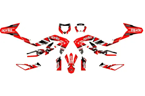 Kit adesivi Aprilia rossi e neri per personalizzare la tua moto. Segui le istruzioni per capire come attaccare un adesivo sulla macchina e dare un look racing.