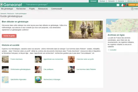 Guide généalogique sur Geneanet : conseils pour débuter, histoire, archives en ligne et plus.