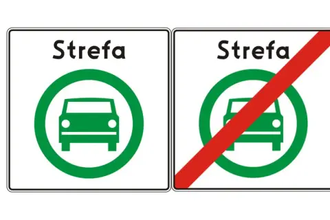 Nowe znaki drogowe: Strefa ruchu dla samochodów i koniec strefy ruchu dla samochodów.