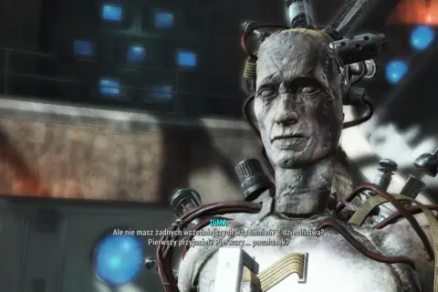Dima z Fallout 4 Far Harbor, z okablowaniem na głowie, pyta o wspomnienia z dzieciństwa.