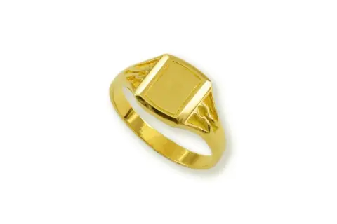 Anillo de oro macizo con placa rectangular lisa, ideal para grabar. ¿Cuánto pesa un sello de oro como este?