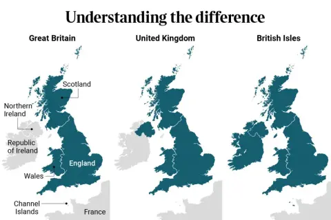 Kartor som visar skillnaden mellan Storbritannien, Förenade kungariket och Brittiska öarna. Här finns fakta om England, Skottland, Wales och Nordirland.