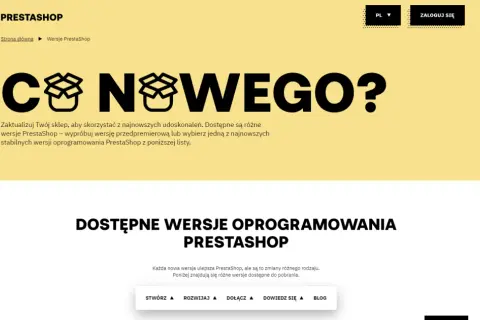 Strona PrestaShop informuje o nowościach i dostępnych wersjach oprogramowania. Zaktualizuj swój sklep, aby skorzystać z najnowszych udoskonaleń PrestaShop.