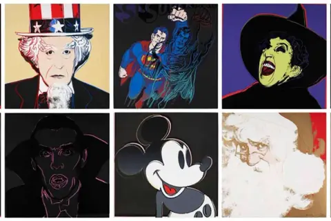 A collage of pop art portraits, including female figures in vibrant colors, reminiscent of works by female pop art artists.