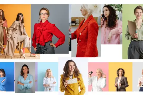 Kobiety w stylizacjach biznes casual: od płaszczy i eleganckich bluzek po marynarki i spodnie.