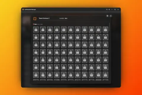 Interfejs Steam Achievement Manager z widokiem na osiągnięcia gry Team Fortress 2. Wszystkie ikony osiągnięć są zablokowane.