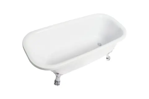 Ett vitt fristående badkar med klotassar. Undrar du hur mycket rymmer ett badkar? Detta klassiska badkar är perfekt för avkopplande bad.