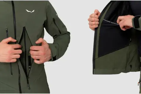 Męska kurtka Salewa w kolorze khaki. Czy softshell jest przeciwdeszczowy? Tak, ta kurtka chroni przed deszczem i wiatrem.
