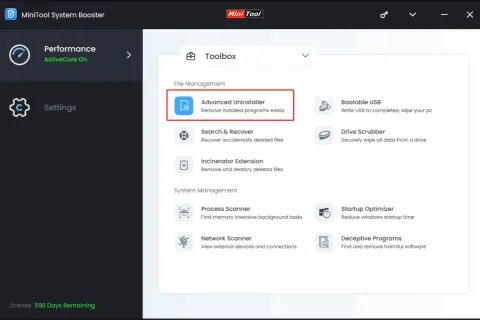 Zaawansowany odinstalator w MiniTool System Booster pomoże Ci dowiedzieć się, jak odinstalować McAfee i inne programy.