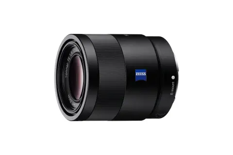 Black Carl Zeiss Sonnar FE 1.8/55 lens with E-mount, ready to capture stunning images.