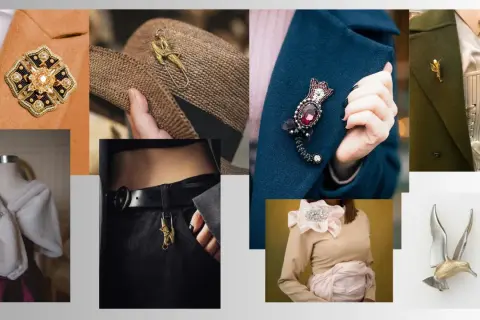 Eleganckie broszki i ozdoby podkreślające norweski styl ubioru.