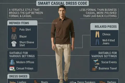 Mann im Smart Casual Look: braunes Poloshirt, beige Chinos, Loafers. Perfekt für Herren, die stilvoll und bequem unterwegs sein wollen.