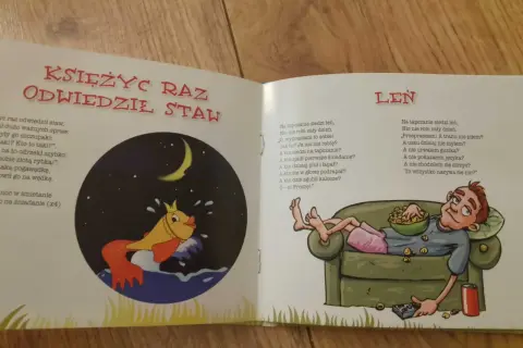 Księżyc odwiedził staw, a len na tapczanie nic nie robi. Ilustracja z Akademii Pana Kleksa.