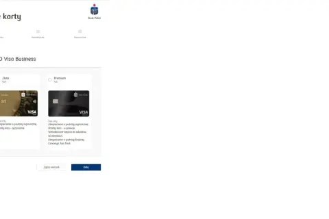 Wybór karty PKO Visa Business: Srebrna, Złota (z opcjonalnym Priority Pass) lub Premium (z Priority Pass, salonikami lotniskowymi, Concierge).