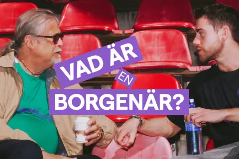 Två män sitter på läktaren och diskuterar vad en borgensman betyder.