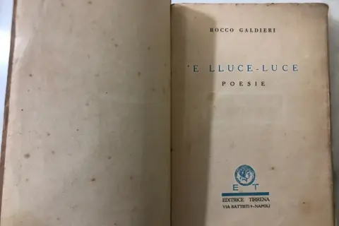Copertina di "E LLUCE-LUCE" di Rocco Galdieri, poesie con parole napoletane. Edito da Tirrena, Napoli.