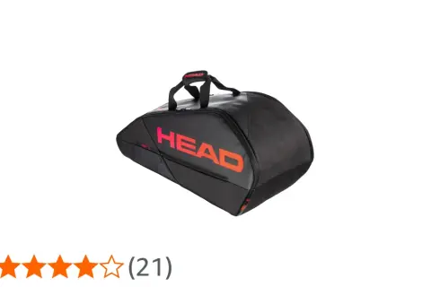 Borsa da tennis nera HEAD Tour con logo arancione acceso, ideale per portare tutta la tua attrezzatura.