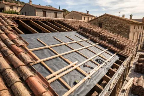 Trabajos de impermeabilizar tejados con tejas antiguas y material nuevo.