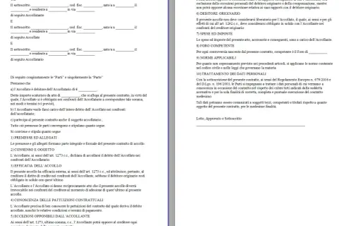 Contratto di accollo con cui l'Accollante si assume il debito dell'Accollato. Documento legale per la liberatoria mutuo.