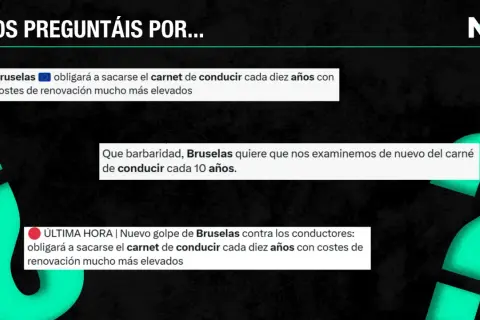 Noticias sobre la obligatoriedad de renovar el carnet de conducir cada 10 años, como si fueran apuntes de autoescuela.