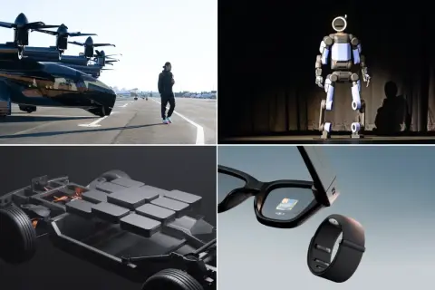 Latający pojazd, robot, podwozie samochodu elektrycznego i inteligentne okulary.