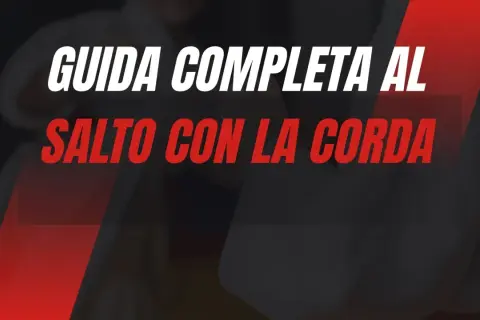 Guida completa al salto con la corda. Immagine con testo rosso e bianco su sfondo scuro.
