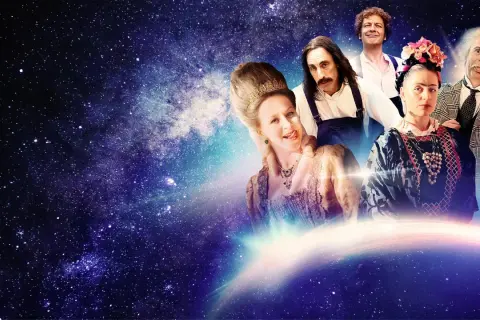 Figuren aus der sketch history staffel 4 reisen durch den Weltraum.
