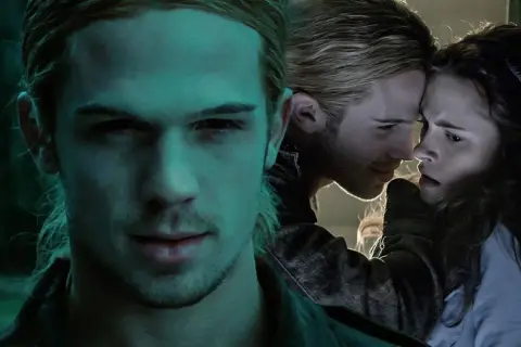 Cam Gigandet i en kuslig scen. En ung man med långt hår tittar mot kameran, medan en annan man och en kvinna är nära varandra i bakgrunden.