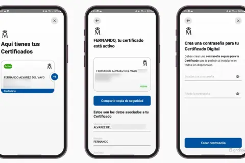 Pasos para como pasar el certificado digital de un móvil a otro: ver certificados, compartir copia de seguridad y crear contraseña.