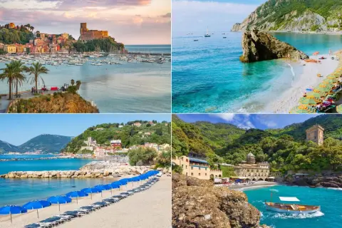 Quattro scorci mozzafiato che mostrano il mare più bello della Liguria: castelli, spiagge dorate e acque cristalline.