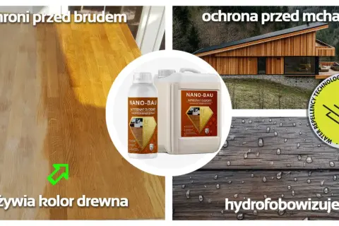 Impregnat olejowy Nano-Bau chroni drewno przed brudem i mchami, ożywia jego kolor i zapewnia hydrofobowość.