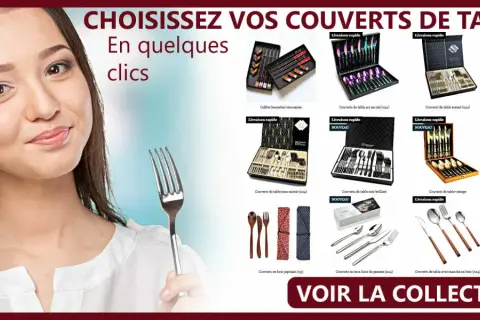 Une jeune femme tient une cuillère à table, un accessoire essentiel pour tout repas. Découvrez notre sélection de couverts de table.