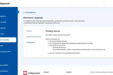 Jak sprawdzić ile mam punktów karnych? Na stronie "Kierowca i pojazdy" w mObywatel znajdziesz informacje o swoich punktach karnych.
