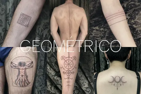 Tatuadores linea fina crean arte geométrico: el Hombre de Vitruvio, runas, lunas y patrones abstractos.