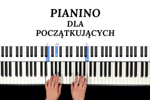 Nuty na keyboard dla początkujących: E, Ab, B zaznaczone na klawiaturze. Dłonie przygotowane do gry.
