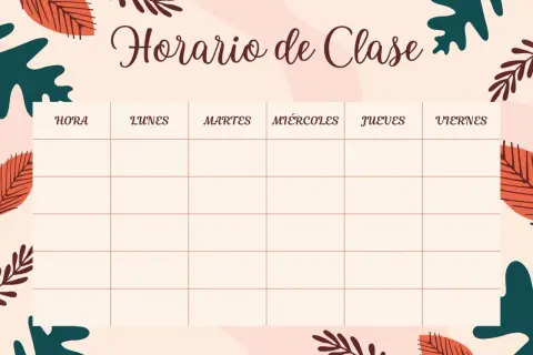 Horario de clase para imprimir con diseño otoñal. Organiza tus semanas fácilmente.